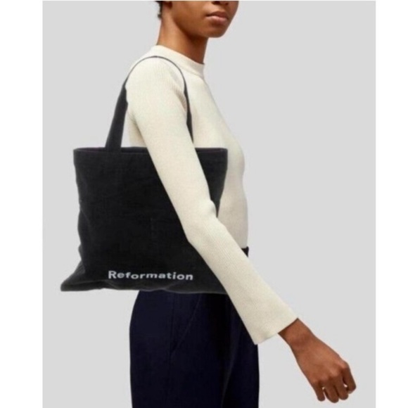 Reformation Canvas Tote Bag Black and White Shopping Bag NWOT - Picture 2 of 7